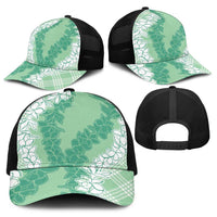 Hawaii Aloha Plumeria Lei Mint Palaka Baseball Net Cap - Polynesian Pride