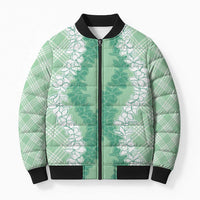 Hawaii Aloha Plumeria Lei Mint Palaka Bomber Puffer Jacket - Polynesian Pride