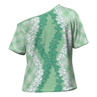 Hawaii Aloha Plumeria Lei Mint Palaka Cross Shoulder Shirt - Polynesian Pride