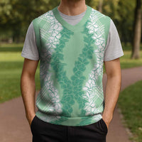 Hawaii Aloha Plumeria Lei Mint Palaka Christmas Knitted V-Neck Vest - Polynesian Pride