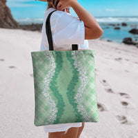 Hawaii Aloha Plumeria Lei Mint Palaka Tote Bag - Polynesian Pride