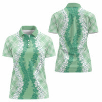 Hawaii Aloha Plumeria Lei Mint Palaka Women Polo Shirt - Polynesian Pride