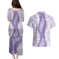 Hawaii Aloha Plumeria Lei Lavender Palaka Couples Matching Puletasi and Hawaiian Shirt LT7 - Polynesian Pride