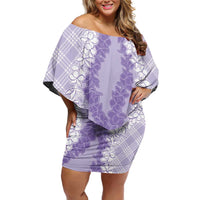 Hawaii Aloha Plumeria Lei Lavender Palaka Family Matching Off Shoulder Short Dress and Hawaiian Shirt - Polynesian Pride