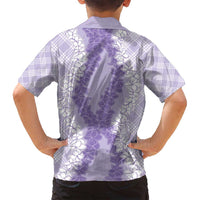 Hawaii Aloha Plumeria Lei Lavender Palaka Family Matching Summer Maxi Dress and Hawaiian Shirt - Polynesian Pride