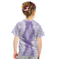 Hawaii Aloha Plumeria Lei Lavender Palaka Kid T Shirt - Polynesian Pride
