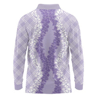 Hawaii Aloha Plumeria Lei Lavender Palaka Long Sleeve Polo Shirt - Polynesian Pride