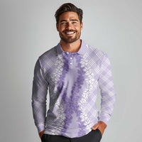 Hawaii Aloha Plumeria Lei Lavender Palaka Long Sleeve Polo Shirt - Polynesian Pride