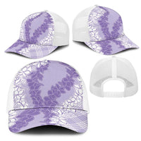 Hawaii Aloha Plumeria Lei Lavender Palaka Mesh Trucker Cap - Polynesian Pride