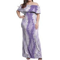 Hawaii Aloha Plumeria Lei Lavender Palaka Off Shoulder Maxi Dress - Polynesian Pride