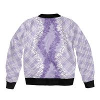 Hawaii Aloha Plumeria Lei Lavender Palaka Sleeve Zip Bomber Jacket - Polynesian Pride