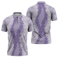 Hawaii Aloha Plumeria Lei Lavender Palaka Zipper Polo Shirt - Polynesian Pride