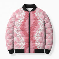 Hawaii Aloha Plumeria Lei Pink Palaka Bomber Puffer Jacket - Polynesian Pride