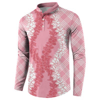 Hawaii Aloha Plumeria Lei Pink Palaka Button Sweatshirt - Polynesian Pride