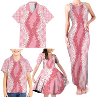 Hawaii Aloha Plumeria Lei Pink Palaka Family Matching Tank Maxi Dress and Hawaiian Shirt - Polynesian Pride