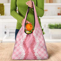 Hawaii Aloha Plumeria Lei Pink Palaka Grocery Bag - Polynesian Pride