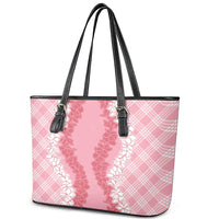 Hawaii Aloha Plumeria Lei Pink Palaka Leather Tote Bag - Polynesian Pride