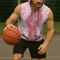 Hawaii Aloha Plumeria Lei Pink Palaka Sleeveless Zip Hoodie - Polynesian Pride