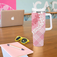 Hawaii Aloha Plumeria Lei Pink Palaka Tumbler With Handle - Polynesian Pride