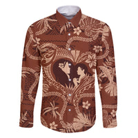 Hawaii Plumeria Family Matching Long Sleeve Bodycon Dress and Hawaiian Shirt Hau'oli la Makuahine Sunburned LT7 Dad's Shirt - Long Sleeve Brown - Polynesian Pride