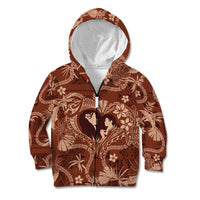 Hawaii Plumeria Kid Hoodie Hau'oli la Makuahine Sunburned LT7 Zip Hoodie Brown - Polynesian Pride