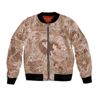 Hawaii Plumeria Bomber Jacket Hau'oli la Makuahine Beige LT7 Unisex Beige - Polynesian Pride