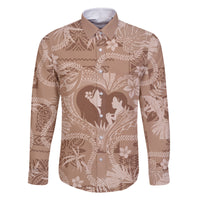 Hawaii Plumeria Family Matching Mermaid Dress and Hawaiian Shirt Hau'oli la Makuahine Beige LT7 Dad's Shirt - Long Sleeve Beige - Polynesian Pride