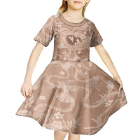 Hawaii Plumeria Kid Short Sleeve Dress Hau'oli la Makuahine Beige LT7 - Polynesian Pride