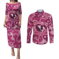 Hawaii Plumeria Couples Matching Puletasi and Long Sleeve Button Shirt Hau'oli la Makuahine Rosy LT7 Pink - Polynesian Pride