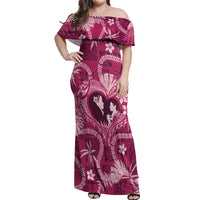 Hawaii Plumeria Off Shoulder Maxi Dress Hau'oli la Makuahine Rosy LT7 Women Pink - Polynesian Pride
