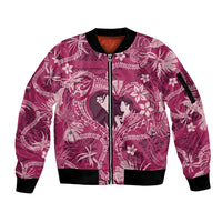 Hawaii Plumeria Sleeve Zip Bomber Jacket Hau'oli la Makuahine Rosy LT7 Unisex Pink - Polynesian Pride