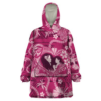 Hawaii Plumeria Wearable Blanket Hoodie Hau'oli la Makuahine Rosy LT7 One Size Pink - Polynesian Pride