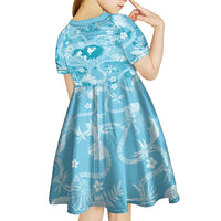 Hawaii Plumeria Kid Short Sleeve Dress Hau'oli la Makuahine Turquoise LT7 - Polynesian Pride