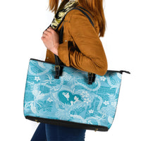 Hawaii Plumeria Leather Tote Bag Hau'oli la Makuahine Turquoise LT7 Turquoise - Polynesian Pride