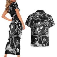 Hawaii Plumeria Couples Matching Short Sleeve Bodycon Dress and Hawaiian Shirt Hau'oli la Makuahine Monochrome LT7 - Polynesian Pride