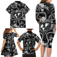 Hawaii Plumeria Family Matching Long Sleeve Bodycon Dress and Hawaiian Shirt Hau'oli la Makuahine Monochrome LT7 - Polynesian Pride