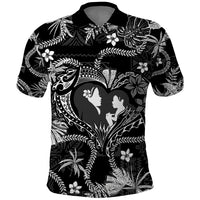 Hawaii Plumeria Polo Shirt Hau'oli la Makuahine Monochrome LT7 Black - Polynesian Pride