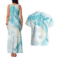 Polynesia Humpback Whale Couples Matching Tank Maxi Dress and Hawaiian Shirt Tropical Plumeria Turquoise