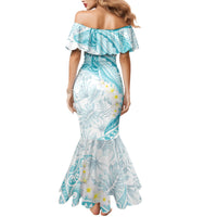 Polynesia Humpback Whale Family Matching Mermaid Dress and Hawaiian Shirt Tropical Plumeria Turquoise