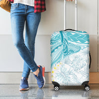 Polynesia Humpback Whale Luggage Cover Tropical Plumeria Turquoise