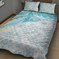 Polynesia Humpback Whale Quilt Bed Set Tropical Plumeria Turquoise