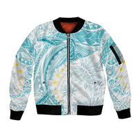 Polynesia Humpback Whale Sleeve Zip Bomber Jacket Tropical Plumeria Turquoise LT7 Unisex Turquoise - Polynesian Pride