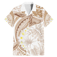 Polynesia Humpback Whale Family Matching Mermaid Dress and Hawaiian Shirt Tropical Plumeria Beige