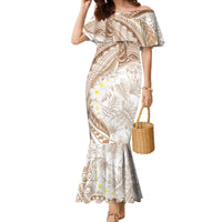 Polynesia Humpback Whale Family Matching Mermaid Dress and Hawaiian Shirt Tropical Plumeria Beige