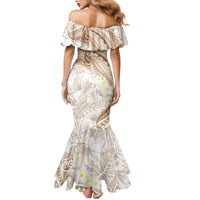 Polynesia Humpback Whale Family Matching Mermaid Dress and Hawaiian Shirt Tropical Plumeria Beige