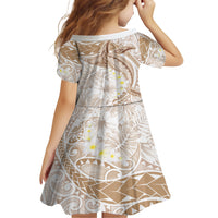 Polynesia Humpback Whale Family Matching Short Sleeve Bodycon Dress and Hawaiian Shirt Tropical Plumeria Beige