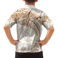 Polynesia Humpback Whale Kid Hawaiian Shirt Tropical Plumeria Beige