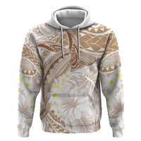 Polynesia Humpback Whale Zip Hoodie Tropical Plumeria Beige