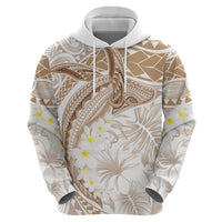 Polynesia Humpback Whale Zip Hoodie Tropical Plumeria Beige