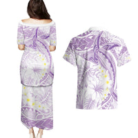 Polynesia Humpback Whale Couples Matching Puletasi and Hawaiian Shirt Tropical Plumeria Lavender